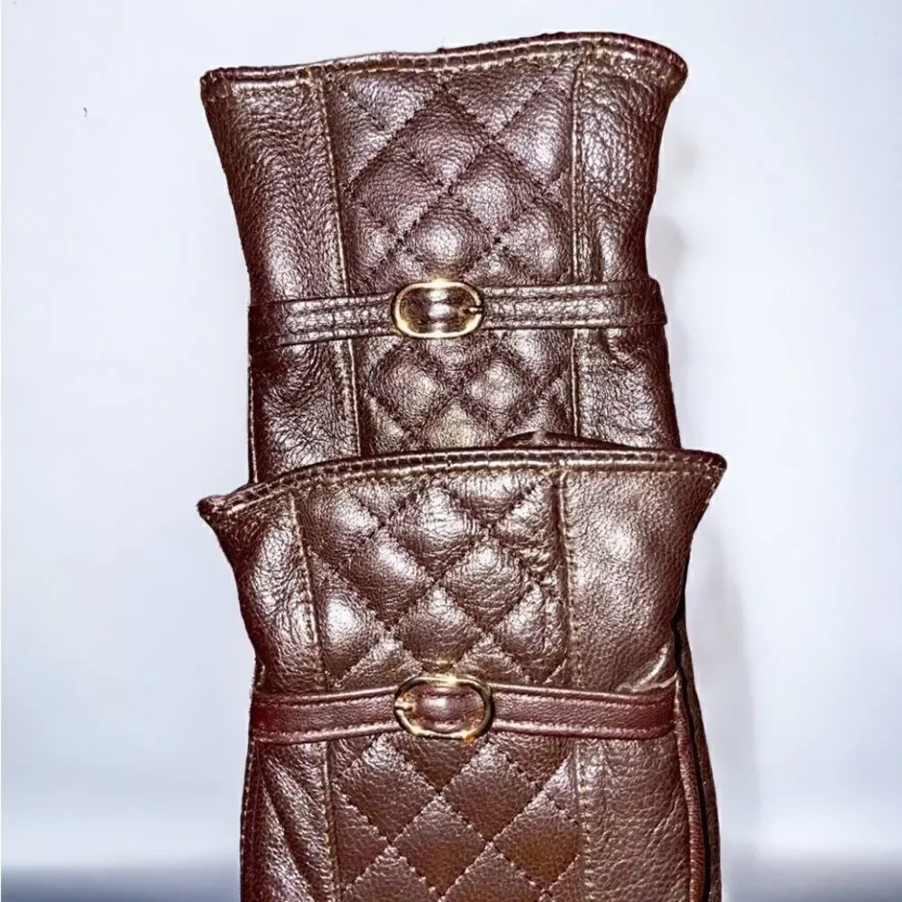 Vintage - Ladies Chocolate Brown Leather Gloves l Gold Hardware Buckle l Lined